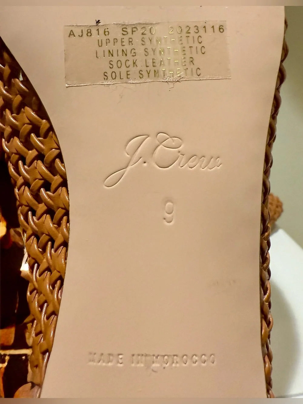 New J.Crew Woven Ballet Flats Size 9 Cognac Brown Raffia Look